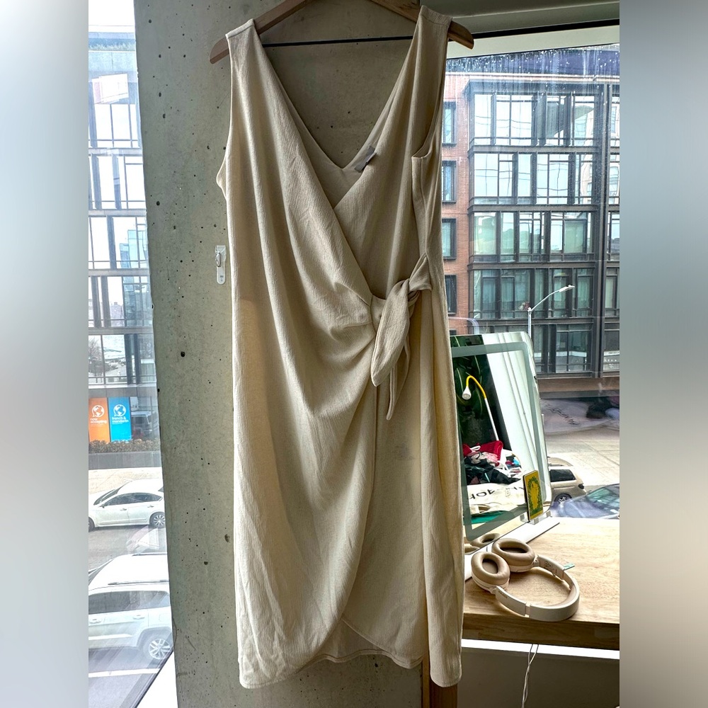 H&M textured wrap dress, size XL, light beige